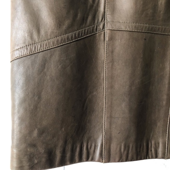Vintage 80s mossy taupe leather midi pencil skirt - Picture 7 of 15